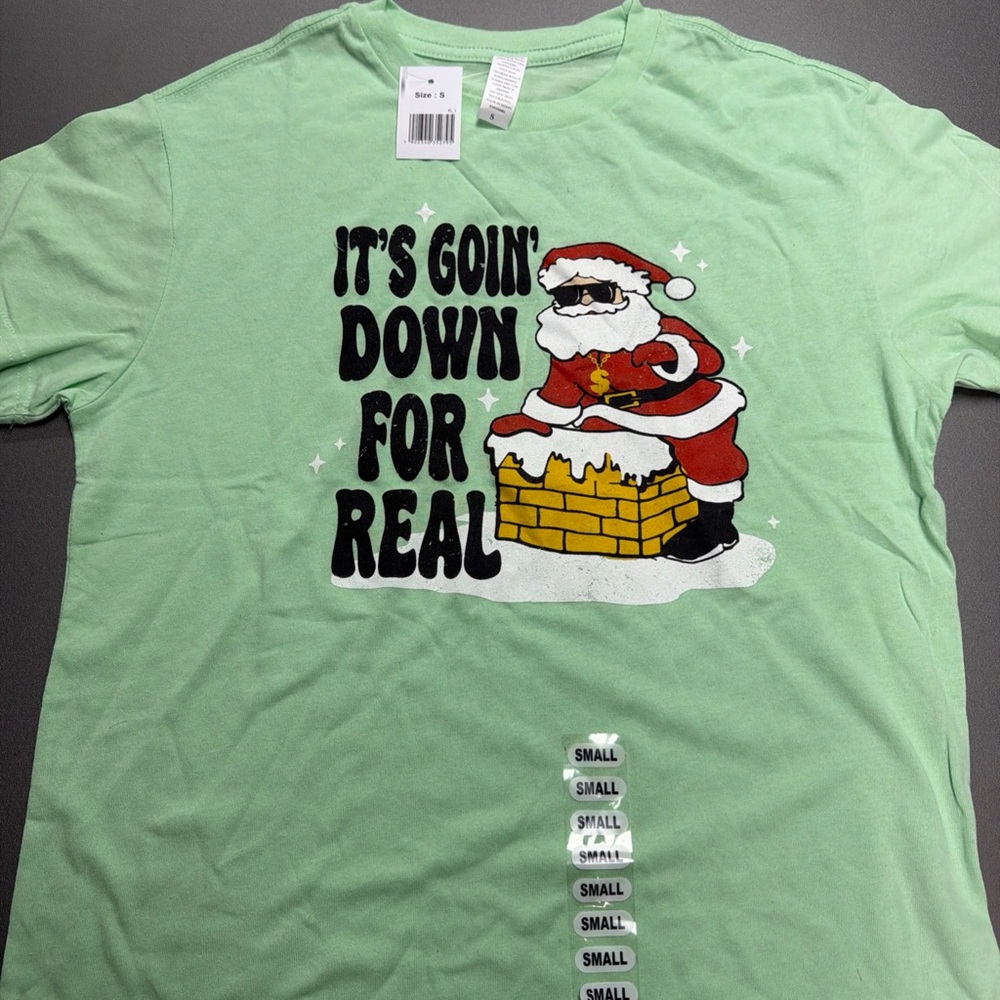 Men's It's Goin' Down For Sure Graphic Santa T-Shirt Green‎ size small